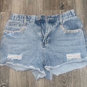Forever 21 Womens Light Blue Denim Shorts with Rhinestones